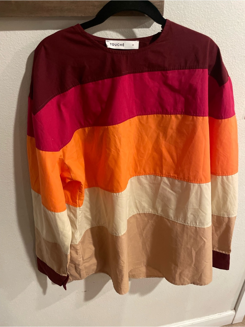 Touche Colorblock Long Sleeve Top in Burgundy, Fuchsia, Orange, Cream Size Med